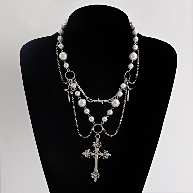 Pearl Choker Necklace Vintage - Collana con ciondolo croci punk Croci
