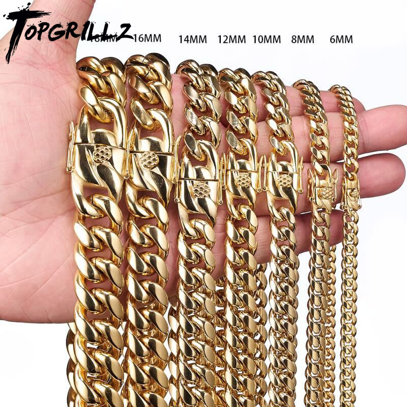 Cuban Link Chain 12Mm - TOPGRILLZ Acciaio Inossidabile Colore Oro Catena