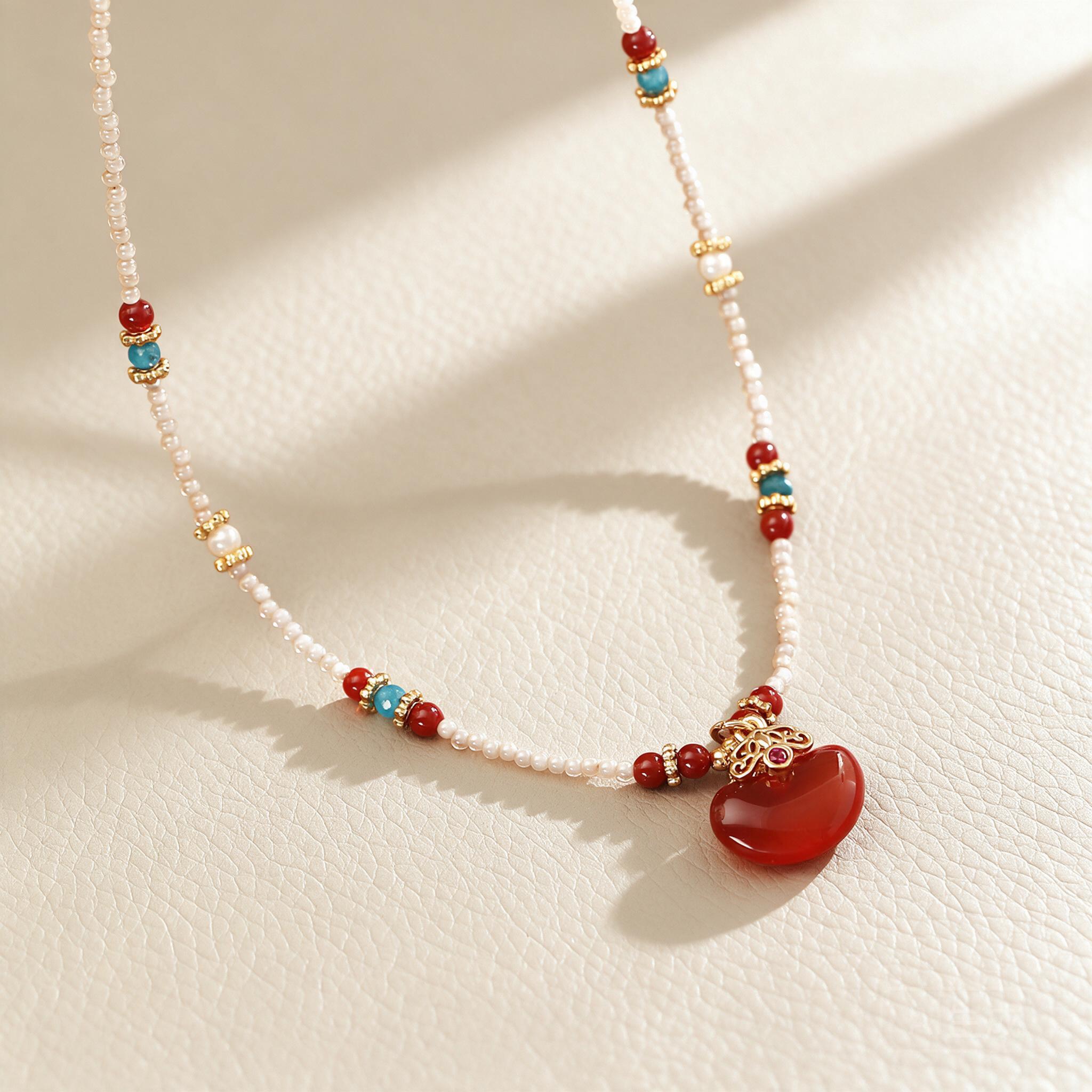 Pearl Choker Necklace Vintage - Nuova Collana con Pendente in Agata