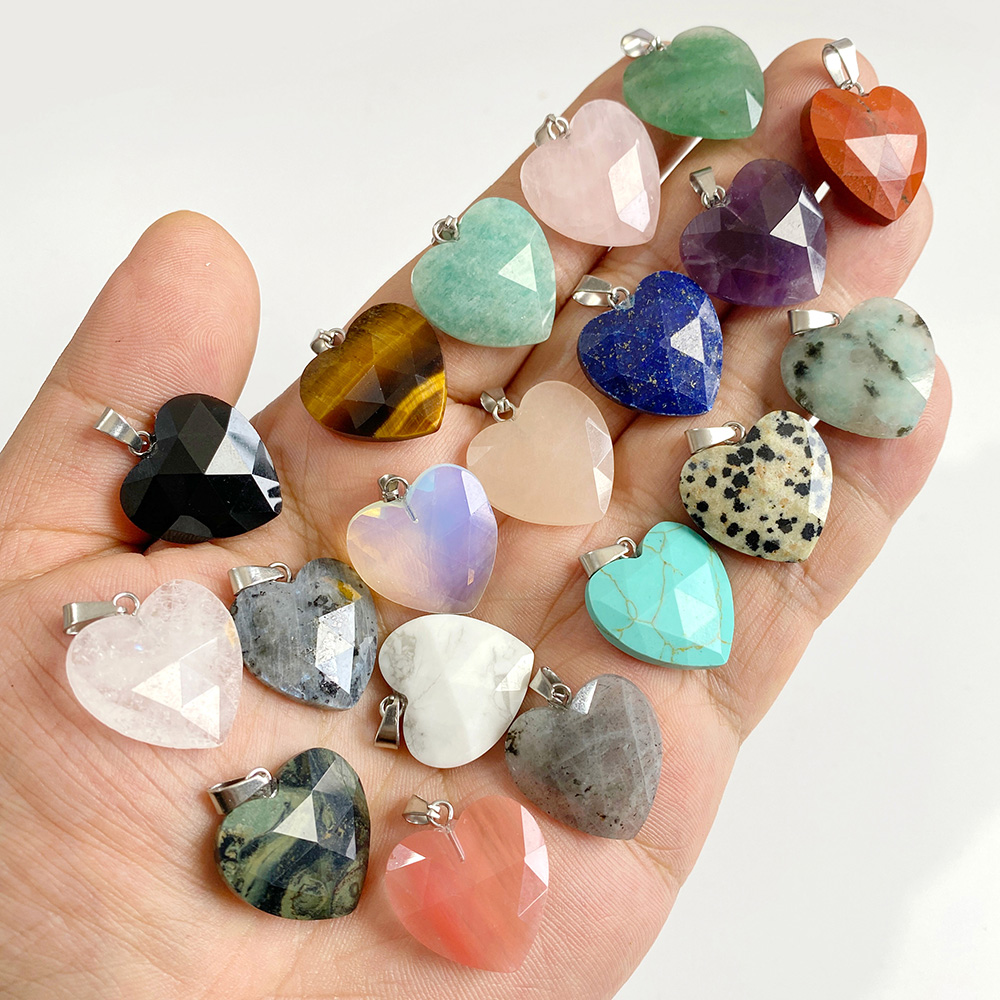 Crystal Pendant Necklace Natural Stone - 1 Pezzo Ciondolo a Cuore Sfaccettato