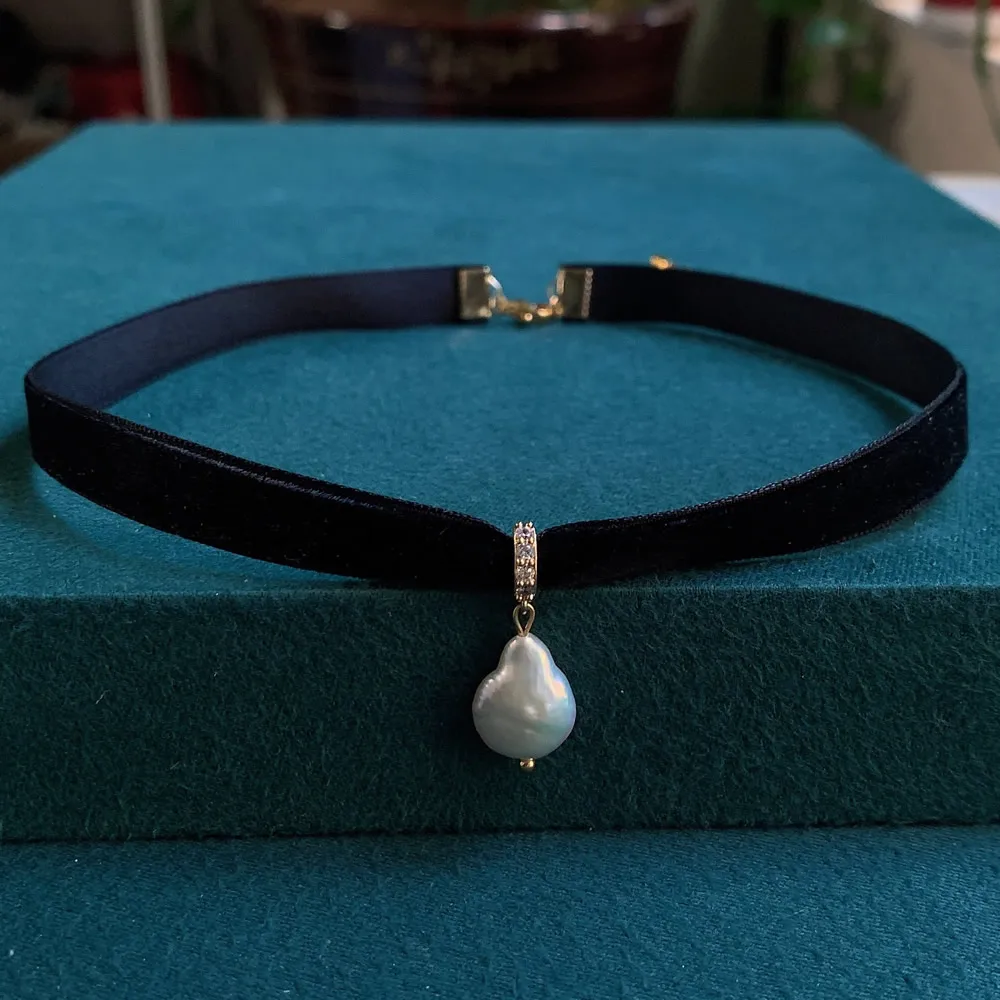Pearl Choker Necklace Vintage - Girocollo in nastro di velluto nero