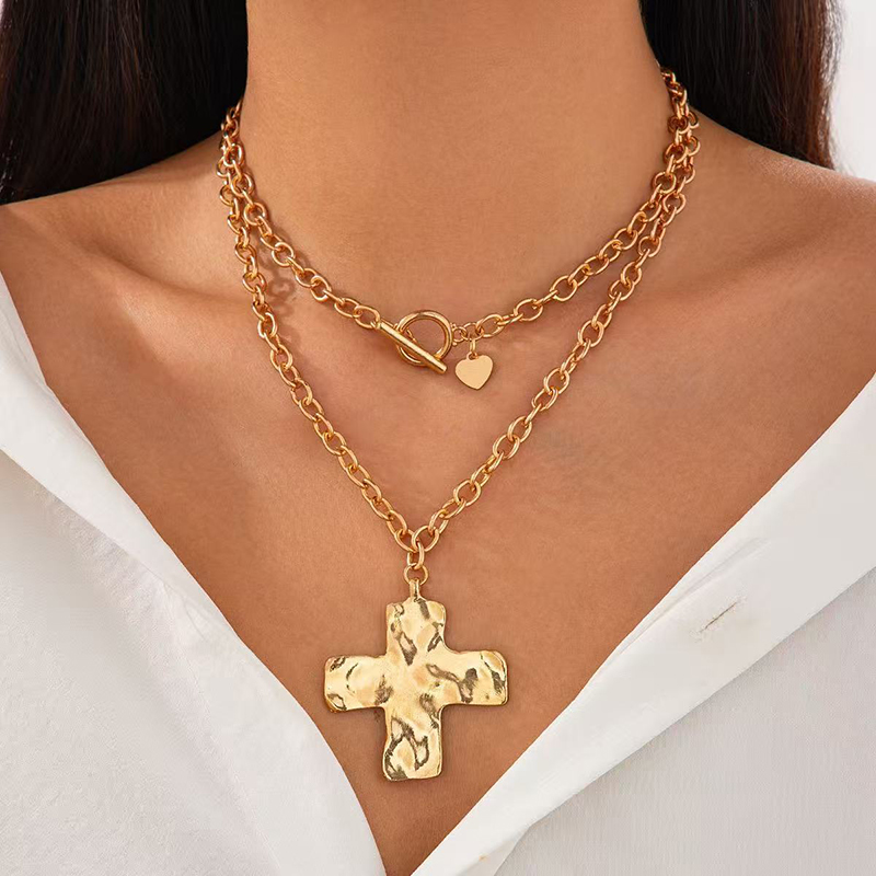 Cross Pendant Necklace Gold - Collana a strati con croce dorata