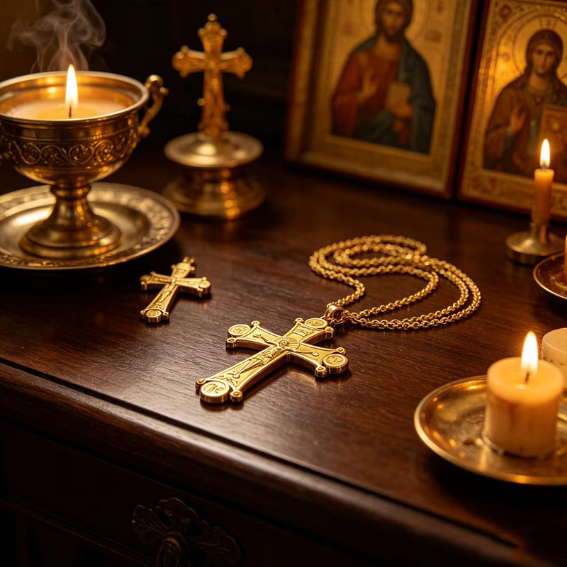 Cross Pendant Necklace Gold - Collana con Crocifisso Ortodosso Premium Placcata