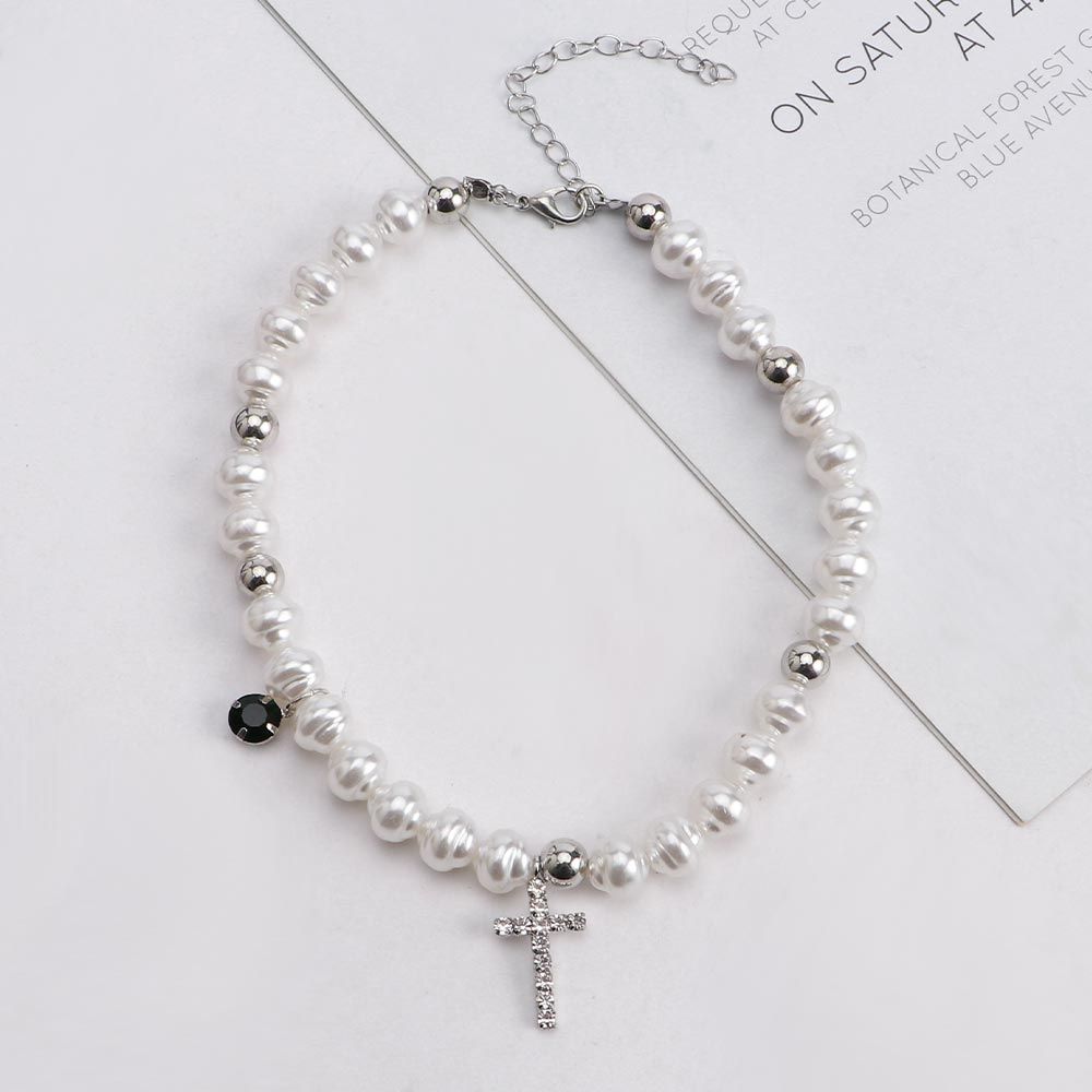Pearl Choker Necklace Vintage - Ciondolo Vintage cristallo croce moda collo