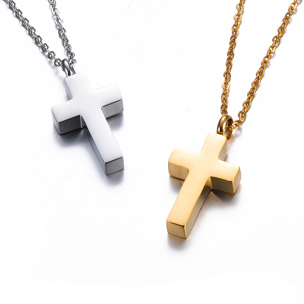 Cross Pendant Necklace Gold - Collana ricordo croce cremazione in acciaio