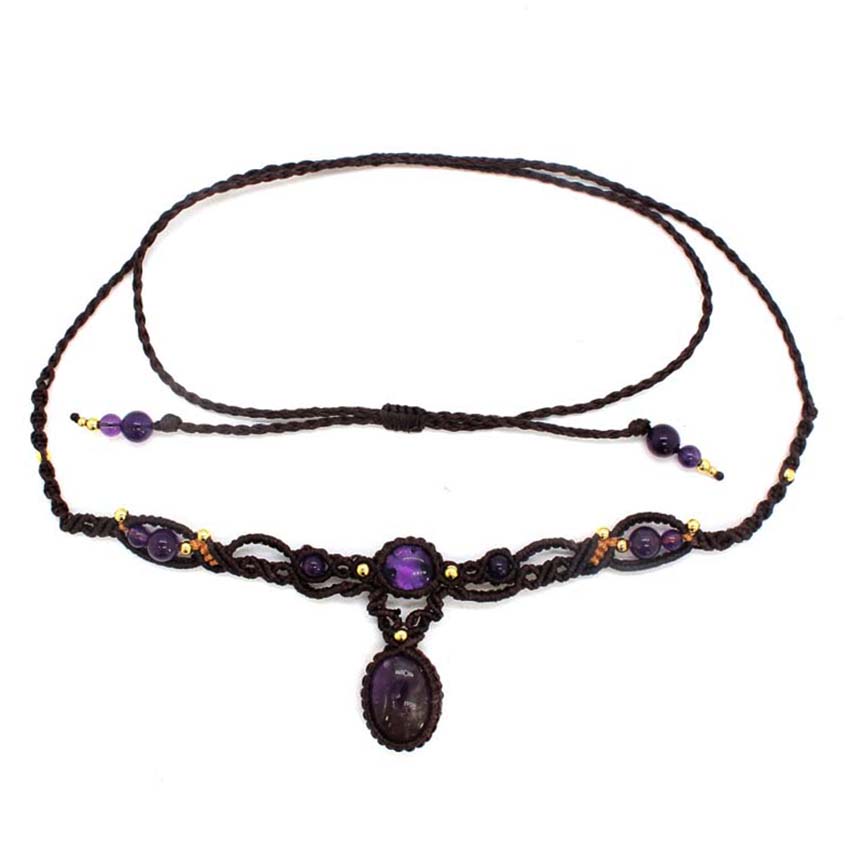 Crystal Pendant Necklace Natural Stone - Collana con ciondolo in pietra macramè