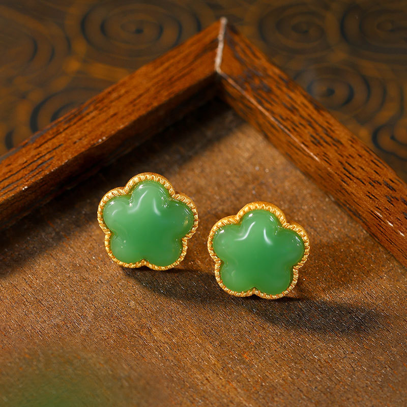 Earrings - Orecchini con trifoglio di giada naturale