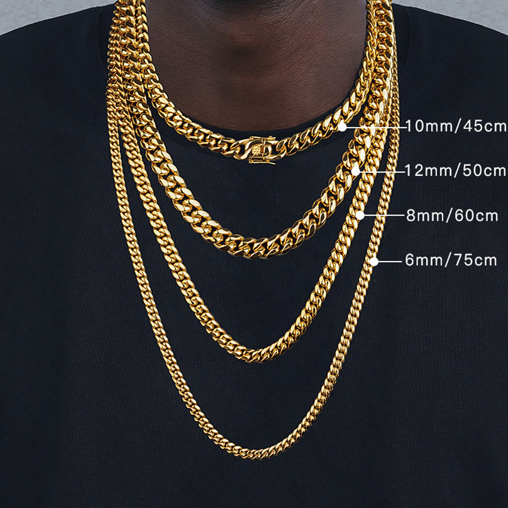 Cuban Link Chain 12Mm - 6mm/8mm/10mm/12mm Hip-Hop Colore oro lucido Acciaio
