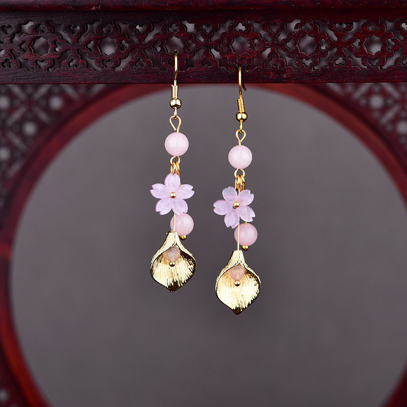 Earrings - Orecchini con fiori di giada naturale