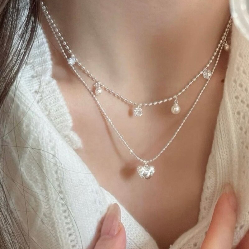 Layered Pendant Necklace Aesthetic - Collana a Doppio Strato con Perline