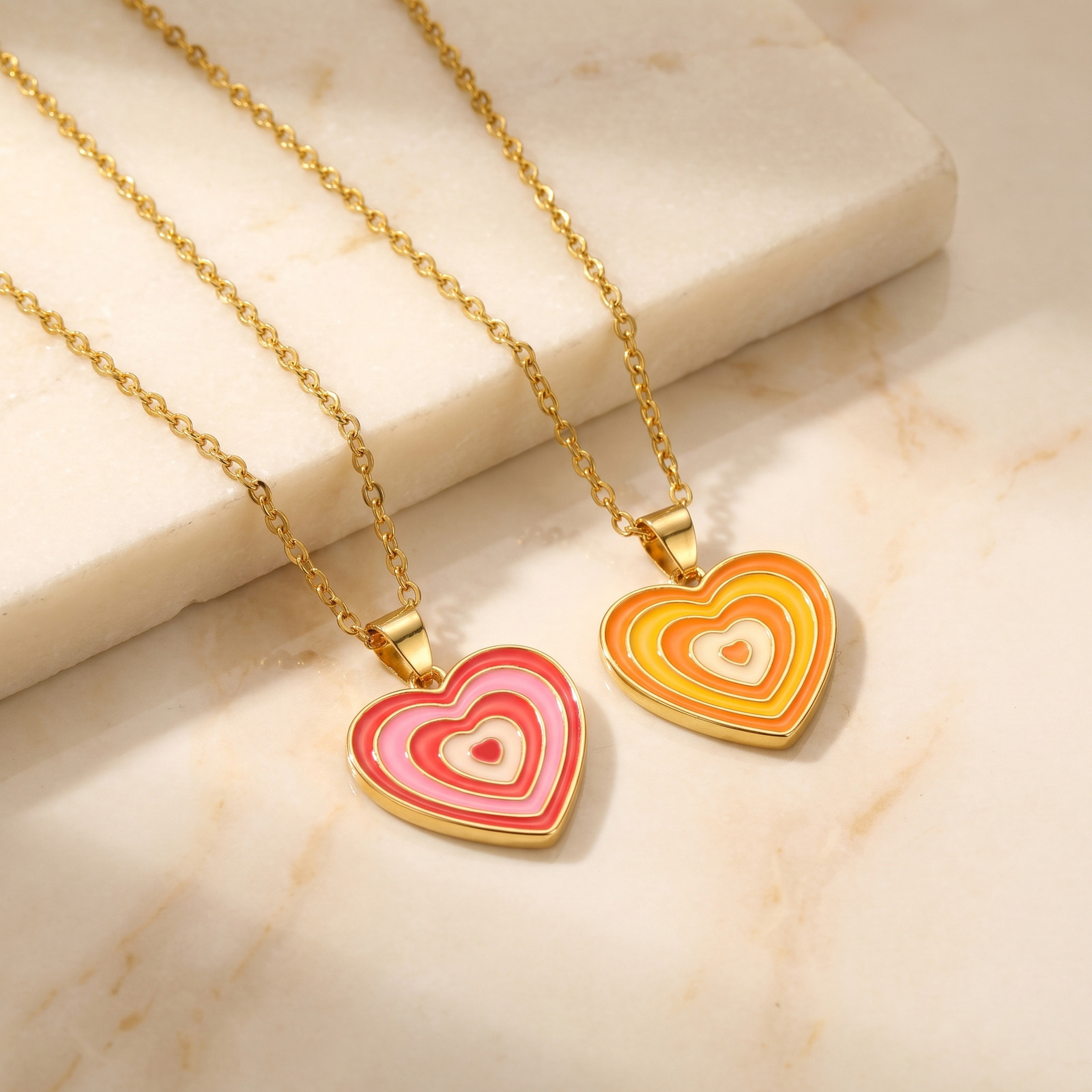 Layered Pendant Necklace Aesthetic - Collana con Pendente a Cuore Smaltato