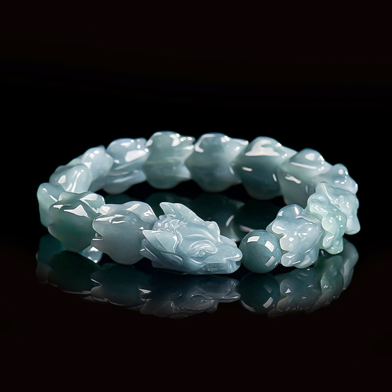 Bracelets - Bracciale Drago in Giadeite Birmana Blu,