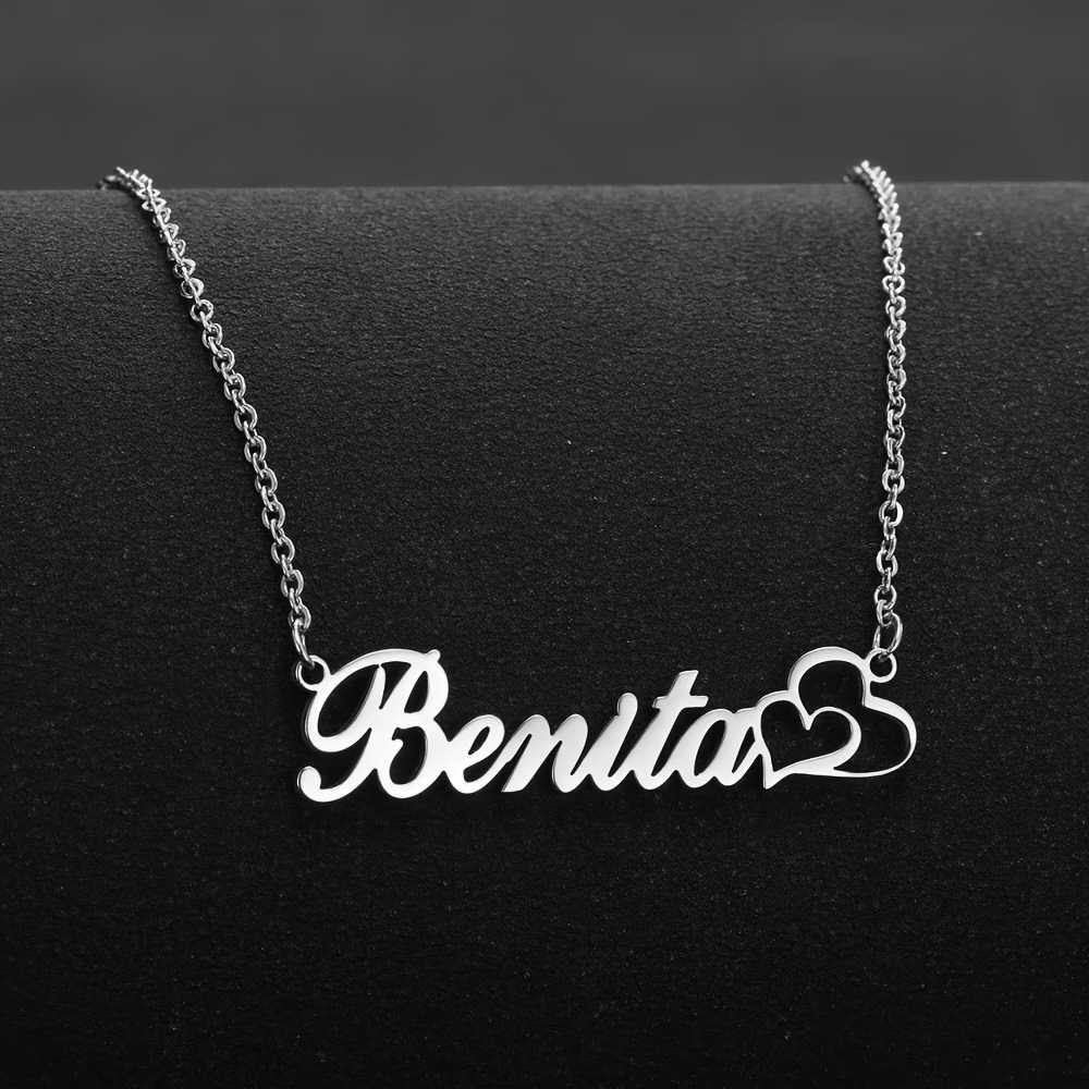 Custom Name Necklace Stainless Steel - Collana personalizzata con doppio cuore e